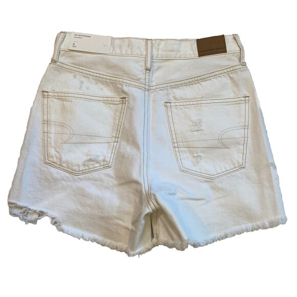 American Eagle Shorts Womens 2 White 90s Boyfriend Cut Off  Distressed Raw Hem - Picture 2 of 8